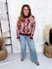 Jacquard Knit Pullover Sweater W/ Floral Tapestry Motif - Whiskey Skies - COZY CO