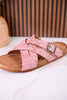 "Jada" Tooled Faux Leather Slip On Sandals In Blush - Whiskey Skies - VERY G