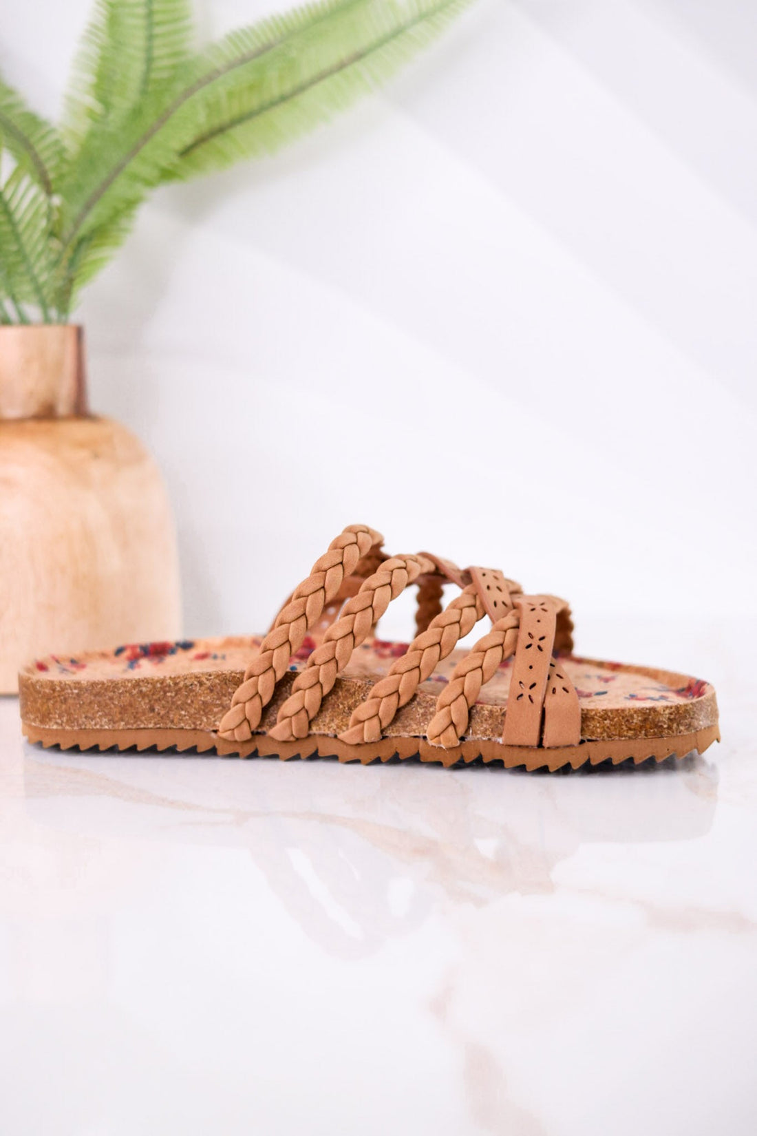 Jade Braided Sandals in Tan - Whiskey Skies - VERY G