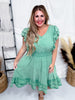 Jade Green Ruffled Dress with Smocked Waist - Whiskey Skies - HAYDEN