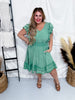 Jade Green Ruffled Dress with Smocked Waist - Whiskey Skies - HAYDEN