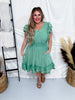 Jade Green Ruffled Dress with Smocked Waist - Whiskey Skies - HAYDEN