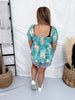 Jade & Peach Floral Print Top With Puff Sleeves - Whiskey Skies - BIBI