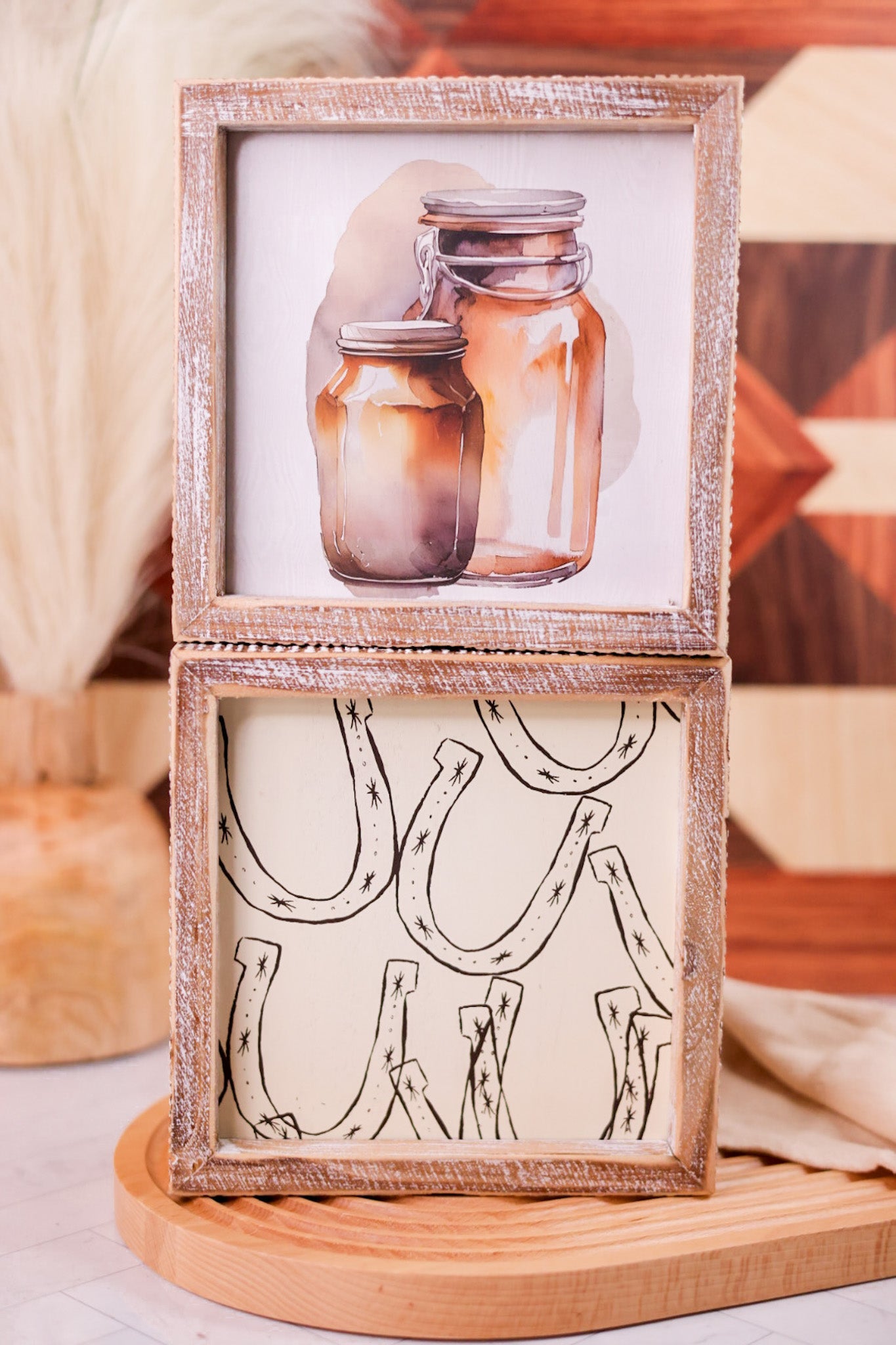 Jars/Horseshoes Reversible Wood Framed Sign - Whiskey Skies - ADAMS & CO