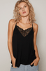 Jet Black V - Neck Camisole Tank Top W/ Lace Detail - Whiskey Skies - POL CLOTHING INC.