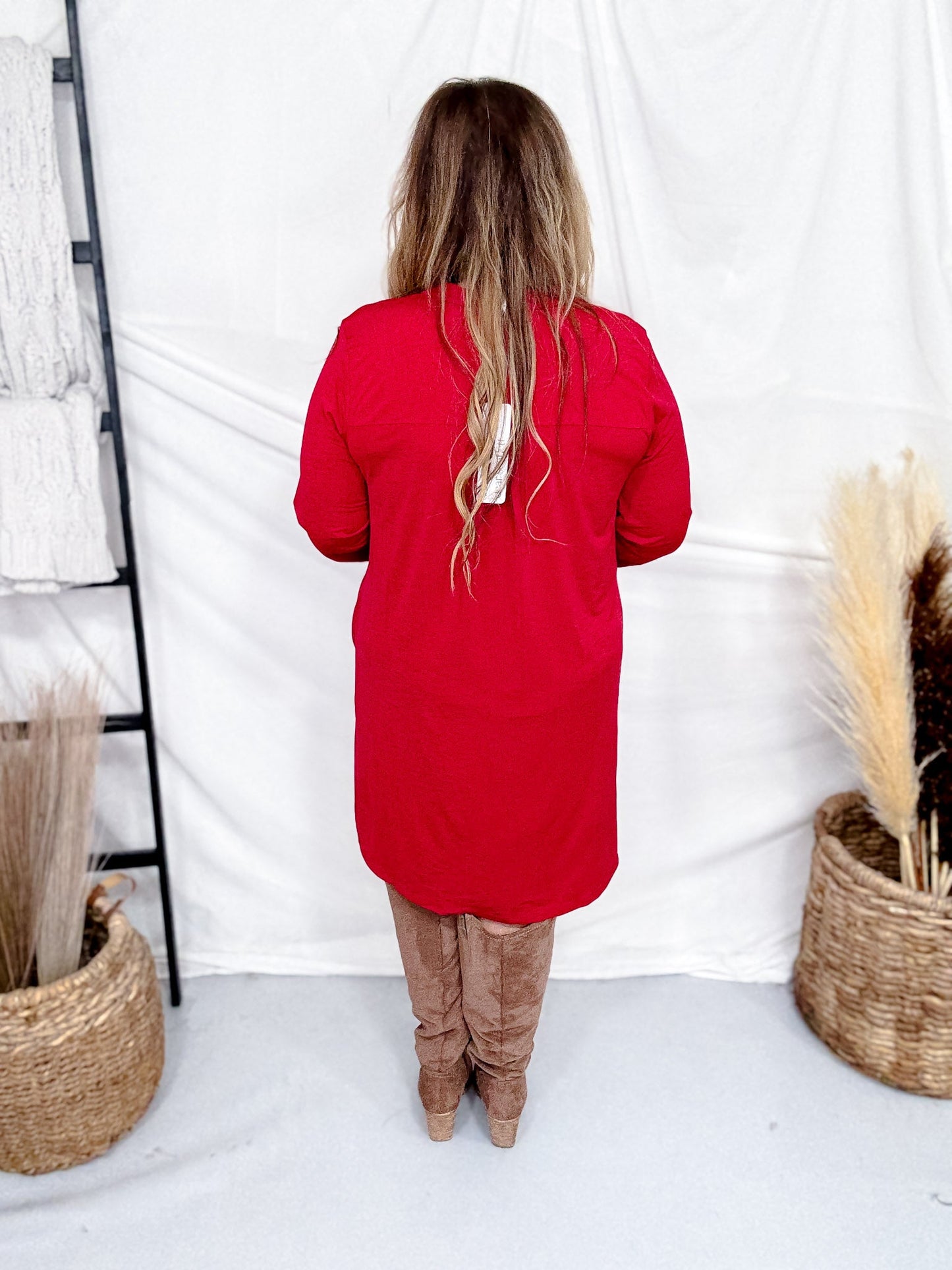 Jewel Red Long Sleeve A - Line Dress - Whiskey Skies - DEAR SCARLETT