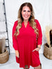 Jewel Red Long Sleeve A - Line Dress - Whiskey Skies - DEAR SCARLETT