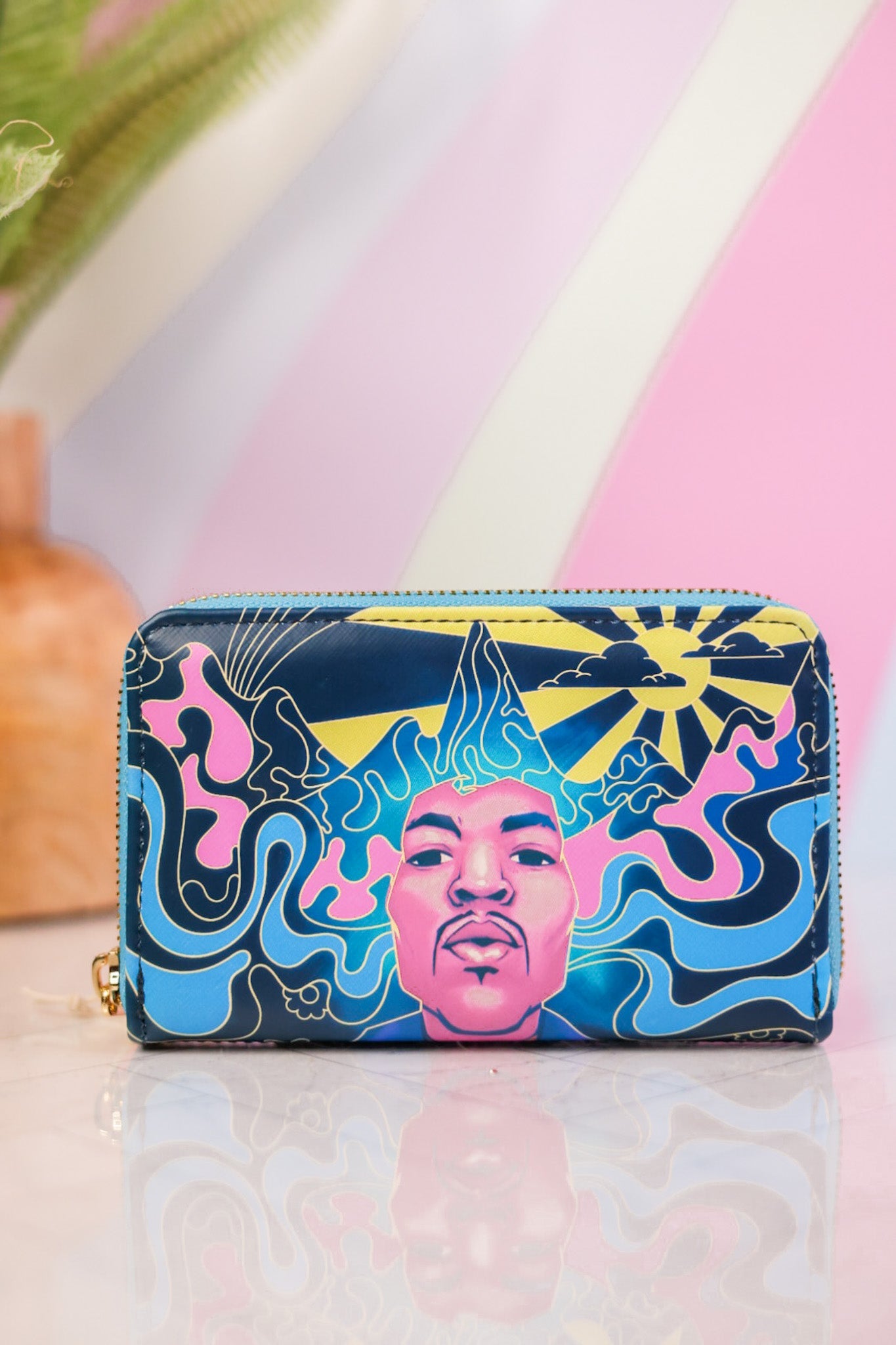 Jimi Hendrix Psychedelic Glow Landscape Zip Around Wallet