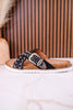 "Jocilyn" Black Studded Slip On Sandals With Antique Style Buckle - Whiskey Skies - VERY G