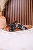 "Jocilyn" Black Studded Slip On Sandals With Antique Style Buckle - Whiskey Skies - VERY G
