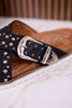 "Jocilyn" Black Studded Slip On Sandals With Antique Style Buckle - Whiskey Skies - VERY G