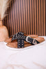 "Jocilyn" Black Studded Slip On Sandals With Antique Style Buckle - Whiskey Skies - VERY G