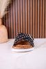 "Jocilyn" Black Studded Slip On Sandals With Antique Style Buckle - Whiskey Skies - VERY G