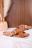 "Jocilyn" Tan Studded Slip On Sandals With Antique Style Buckle - Whiskey Skies - VERY G