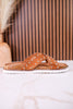"Jocilyn" Tan Studded Slip On Sandals With Antique Style Buckle - Whiskey Skies - VERY G