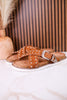 "Jocilyn" Tan Studded Slip On Sandals With Antique Style Buckle - Whiskey Skies - VERY G
