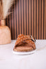 "Jocilyn" Tan Studded Slip On Sandals With Antique Style Buckle - Whiskey Skies - VERY G