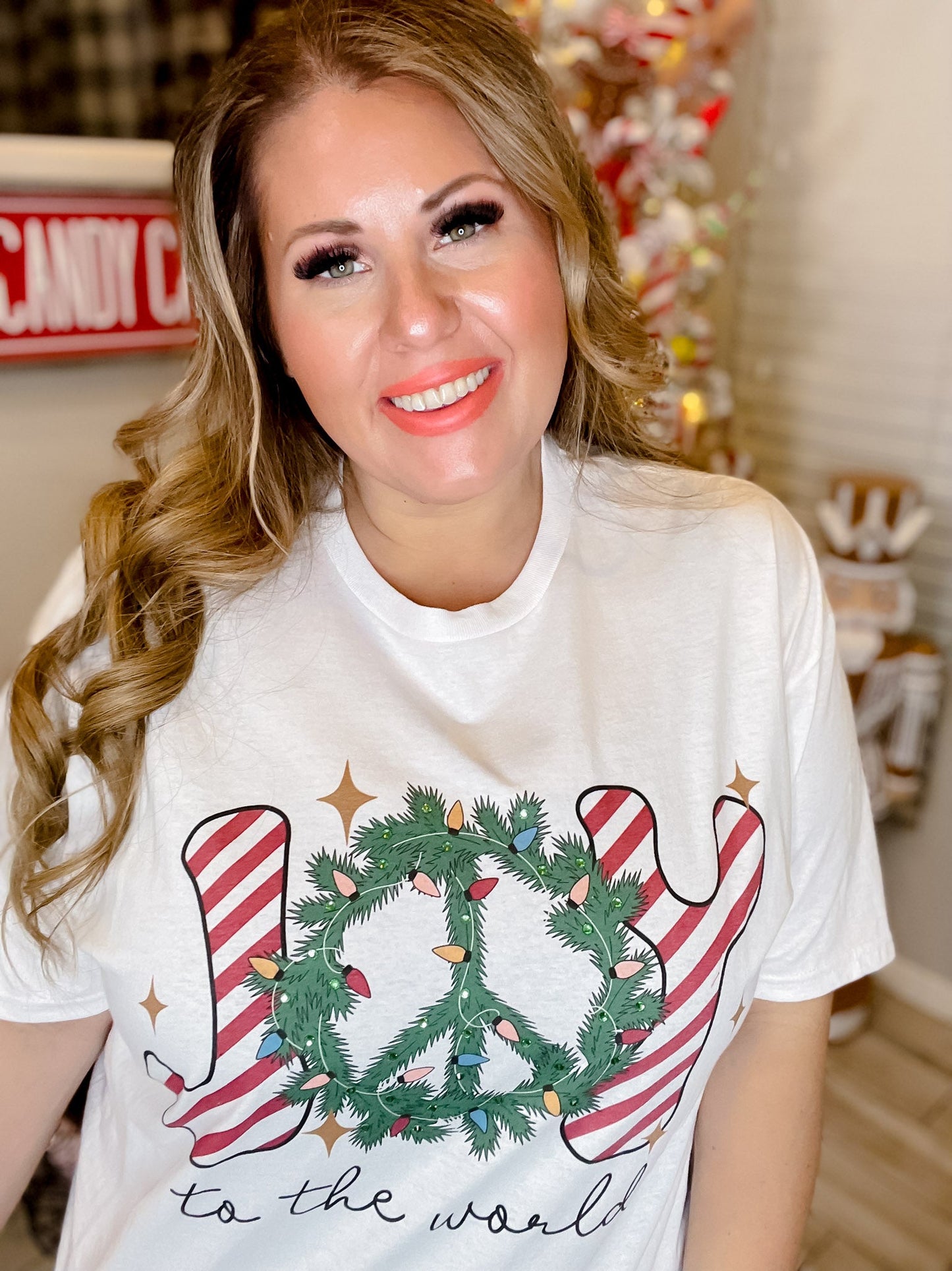 Joy to the World Rhinestone Graphic Tee - Whiskey Skies - SUGAR STITCH