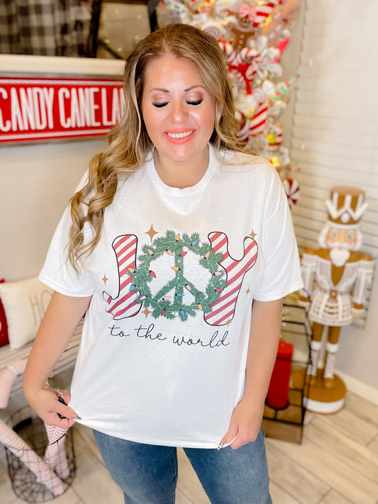 Joy to the World Rhinestone Graphic Tee - Whiskey Skies - SUGAR STITCH