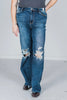 Judy Blue 90's Destroyed Knee Straight Jeans - Whiskey Skies - JUDY BLUE