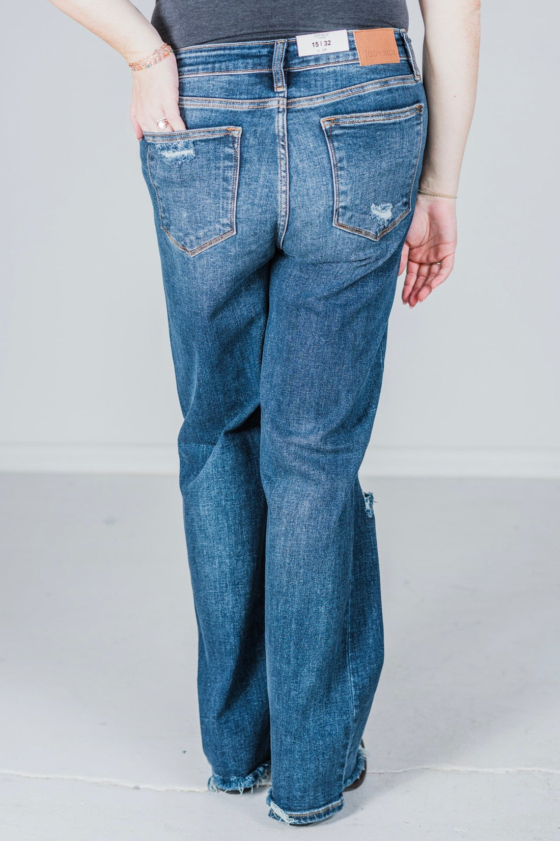 Judy Blue 90's Destroyed Knee Straight Jeans - Whiskey Skies - JUDY BLUE