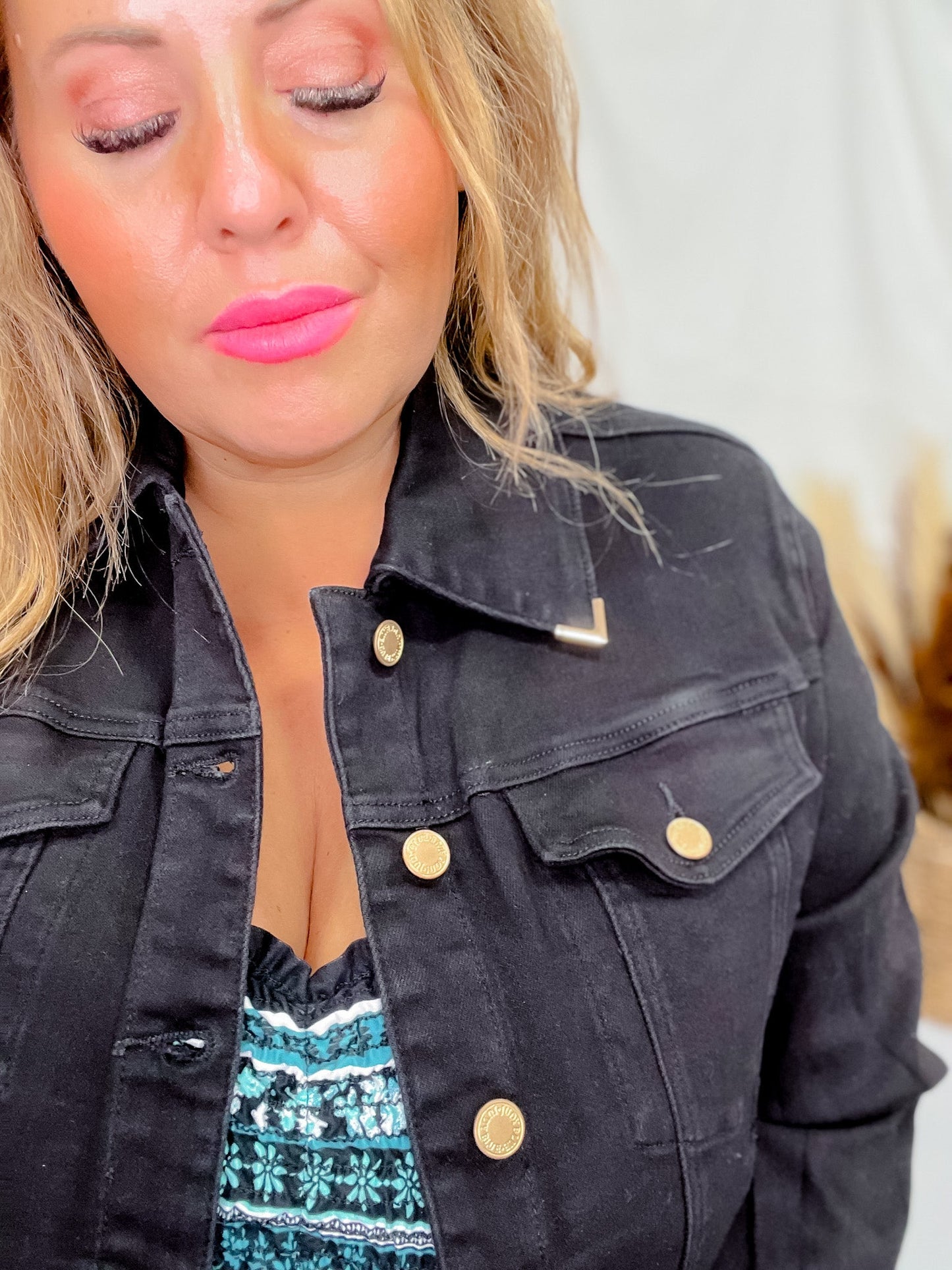 Judy Blue Black Denim Jacket W/ Gold Trim - Whiskey Skies - JUDY BLUE