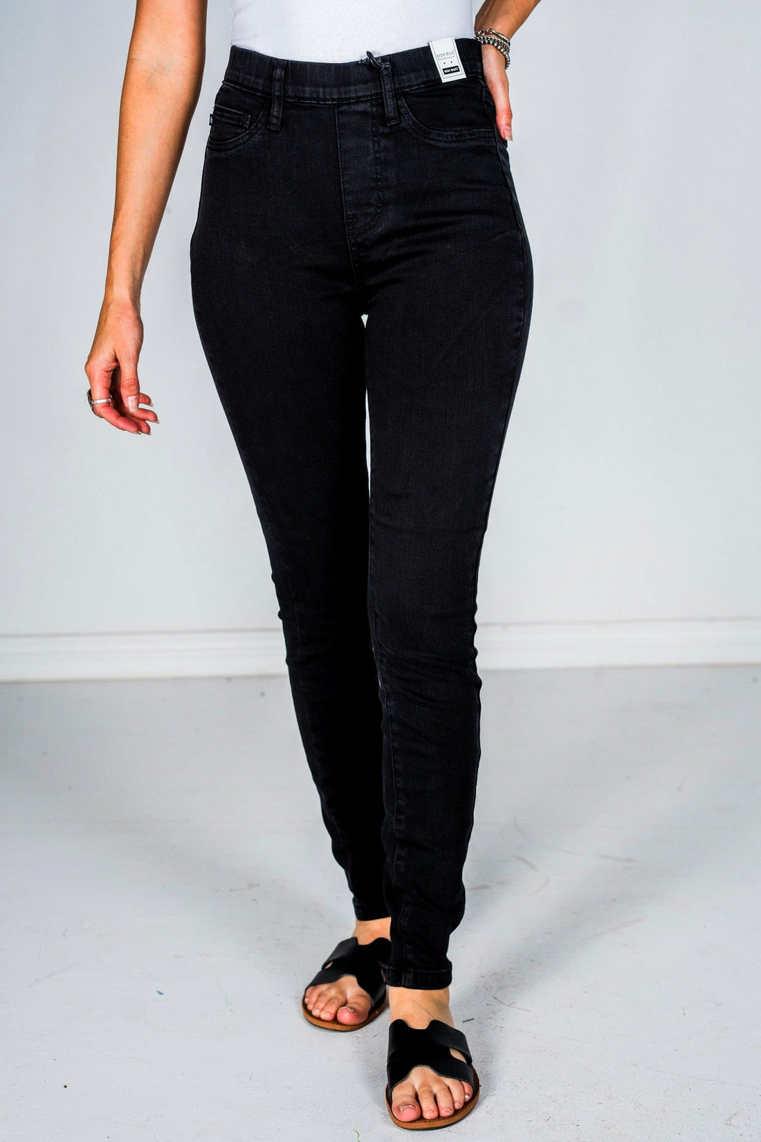 Judy Blue Black High Waist Pull On Shield Pocket Skinny Jeans - Whiskey Skies - JUDY BLUE