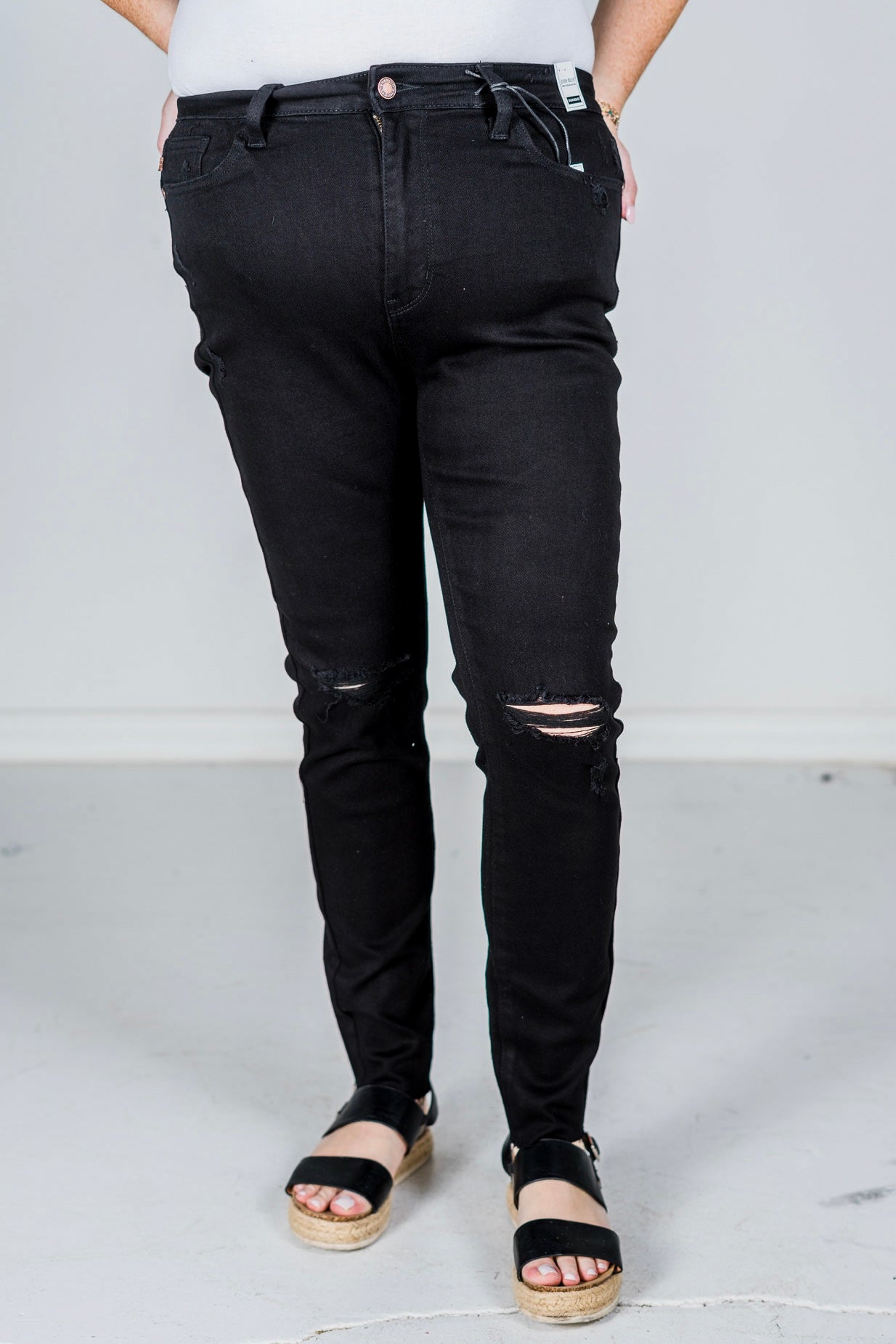 Judy Blue Black High - Waist Raw Hem Skinny Jeans - Whiskey Skies - JUDY BLUE