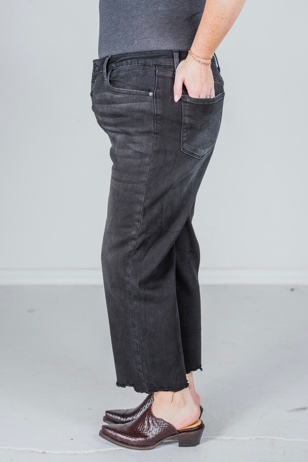 Judy Blue Black High Waist Raw Hem Wide Leg Crops - Whiskey Skies - JUDY BLUE