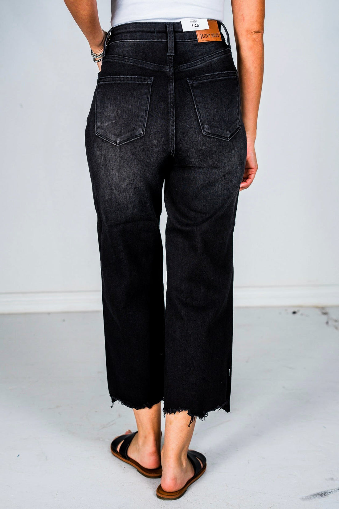 Judy Blue Black High Waist Raw Hem Wide Leg Crops - Whiskey Skies - JUDY BLUE