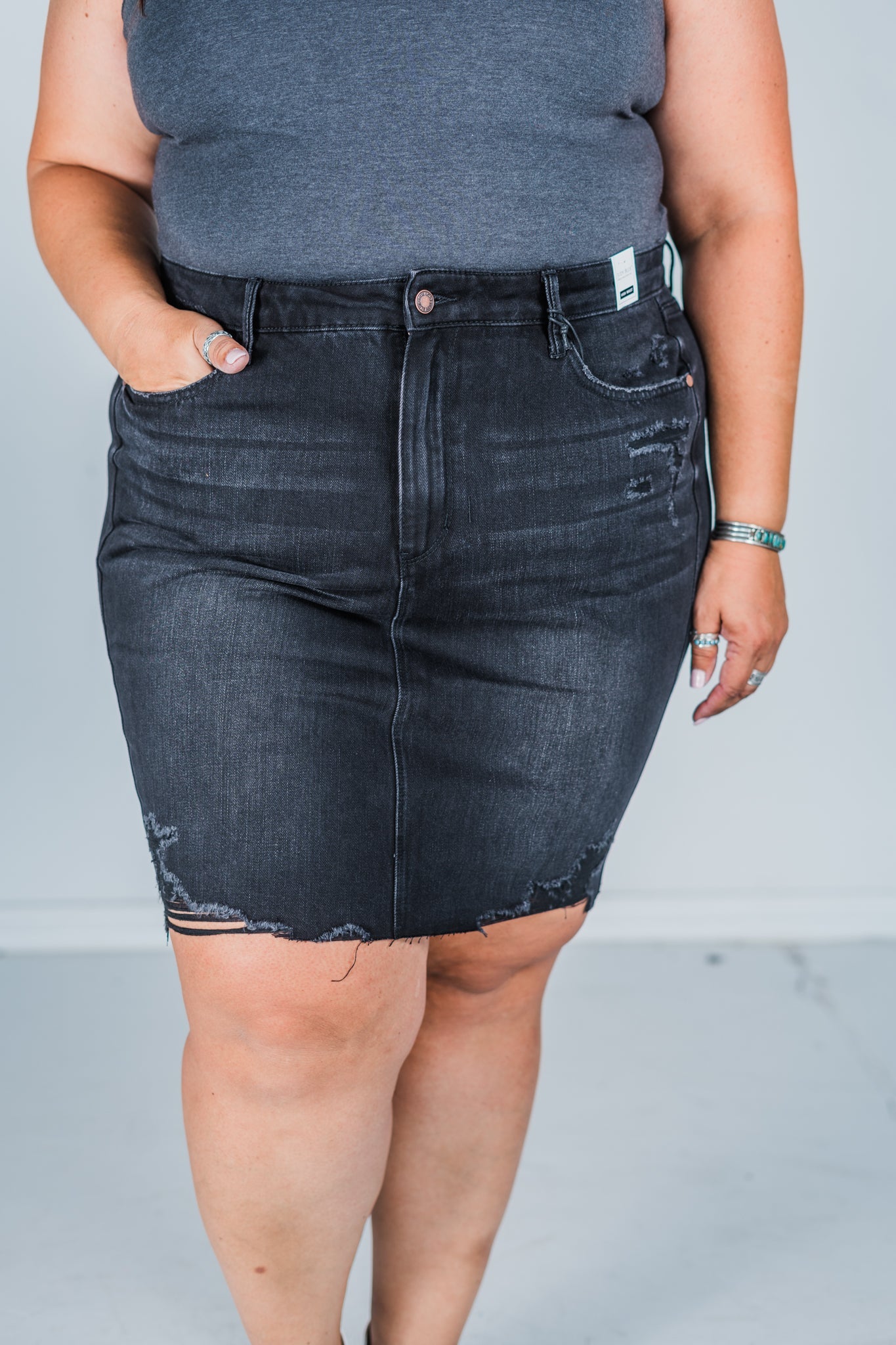 Judy Blue Black Rigid Magic Destroy Denim Skirt - Whiskey Skies - JUDY BLUE