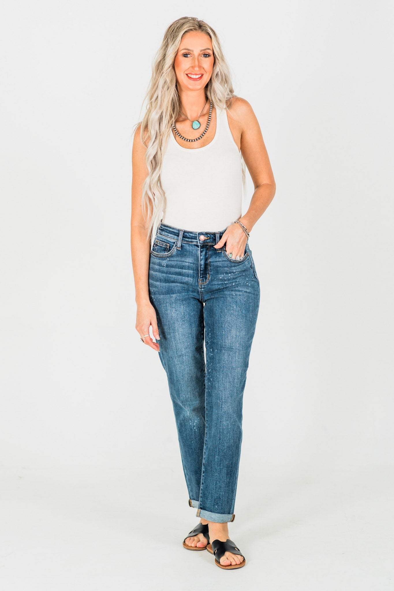 Judy Blue Bleach Splash Boyfriend Jeans - Whiskey Skies - JUDY BLUE