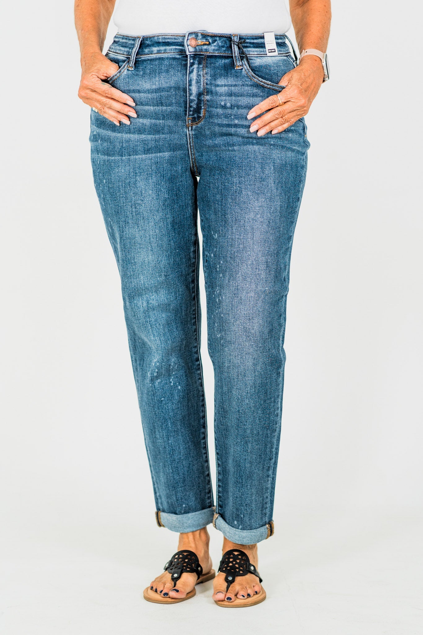 Judy Blue Bleach Splash Boyfriend Jeans - Whiskey Skies - JUDY BLUE