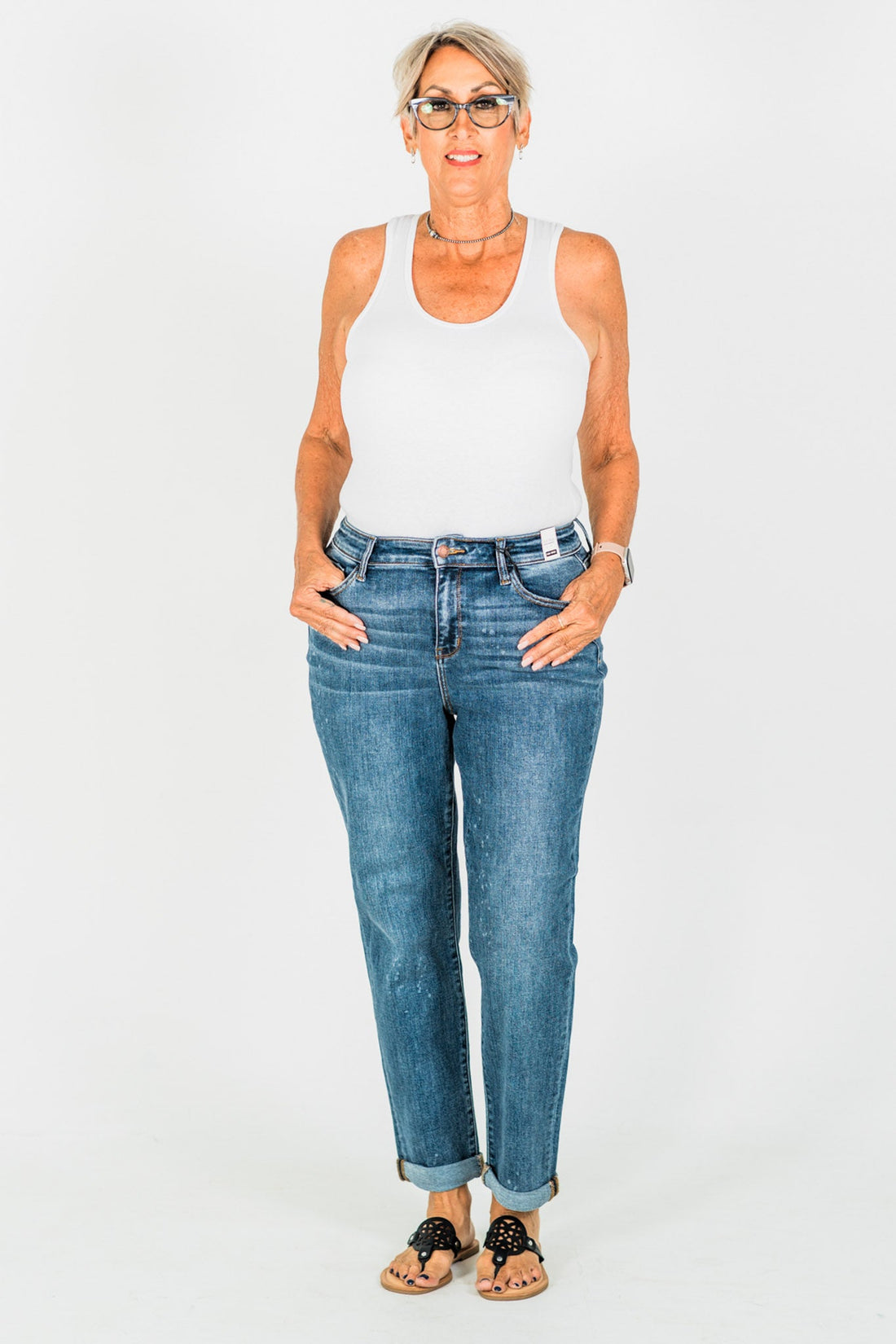Judy Blue Bleach Splash Boyfriend Jeans - Whiskey Skies - JUDY BLUE