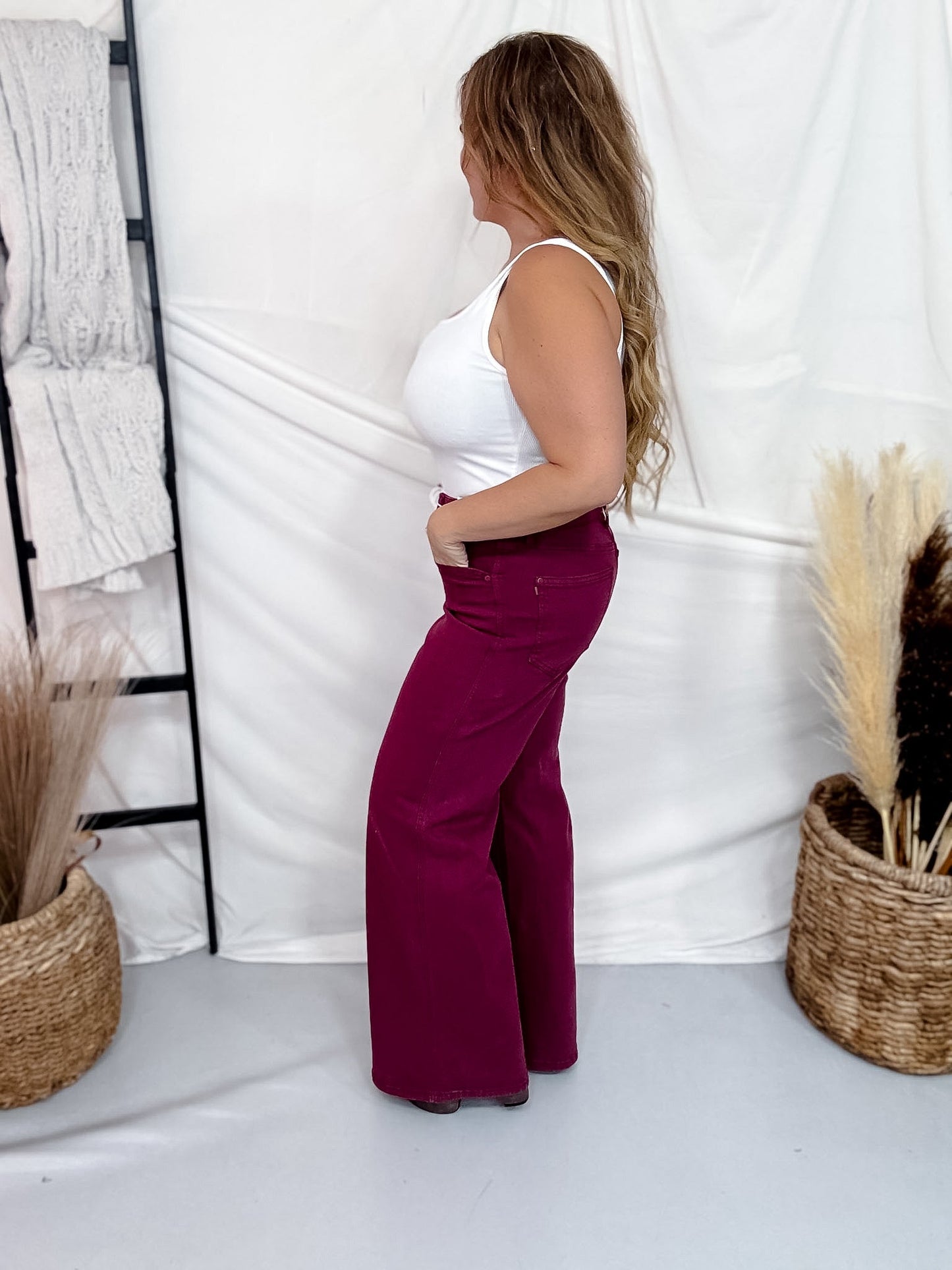 Judy Blue Boysenberry Retro Wide Leg Jeans - Whiskey Skies - JUDY BLUE