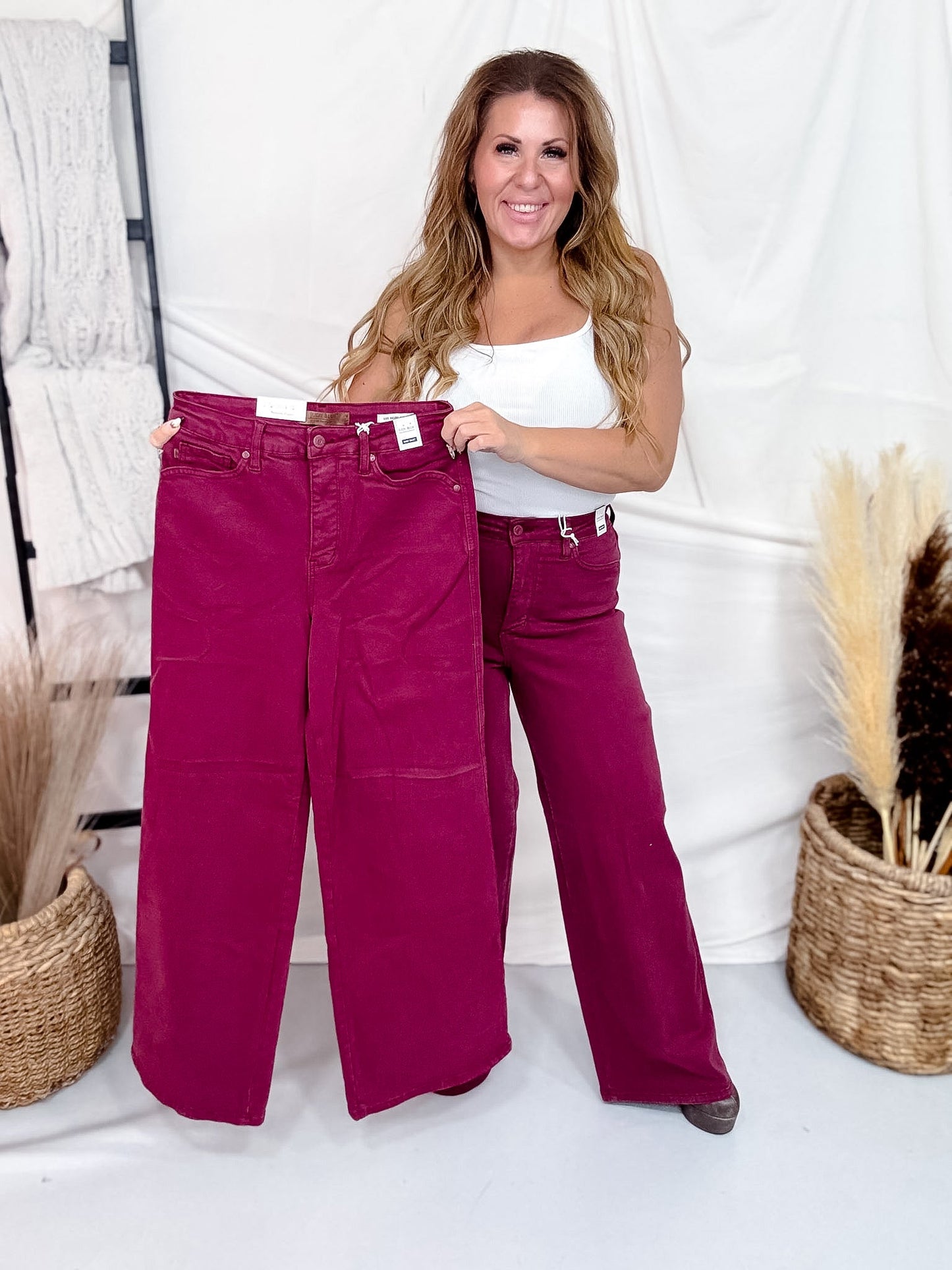 Judy Blue Boysenberry Retro Wide Leg Jeans - Whiskey Skies - JUDY BLUE