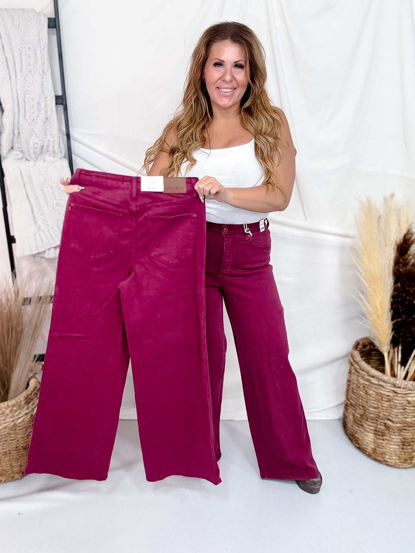 Judy Blue Boysenberry Retro Wide Leg Jeans - Whiskey Skies - JUDY BLUE