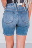 Judy Blue Button Fly Destroyed Bermuda Denim Shorts - Whiskey Skies - JUDY BLUE