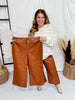 Judy Blue Camel High Waist Tummy Control Faux Leather Wide Crops - Whiskey Skies - JUDY BLUE