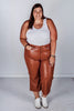 Judy Blue Camel High Waist Tummy Control Faux Leather Wide Crops - Whiskey Skies - JUDY BLUE