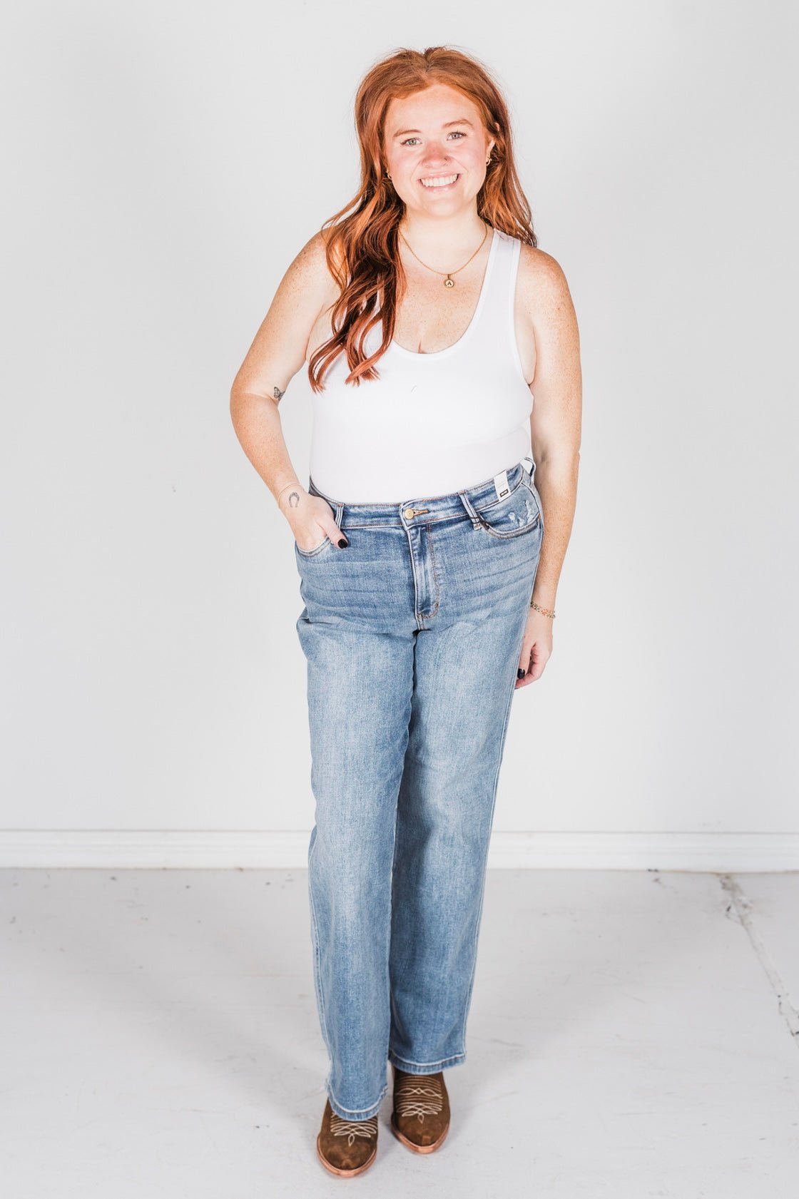 Judy Blue Cell Phone Pocket Dad Jeans - Whiskey Skies - JUDY BLUE