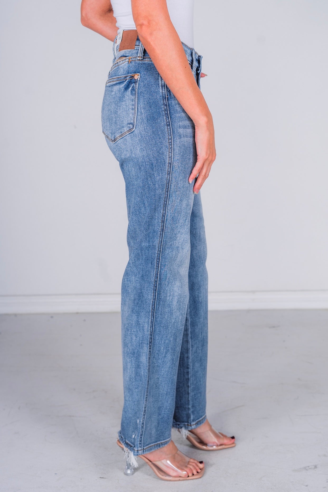 Judy Blue Cell Phone Pocket Dad Jeans - Whiskey Skies - JUDY BLUE