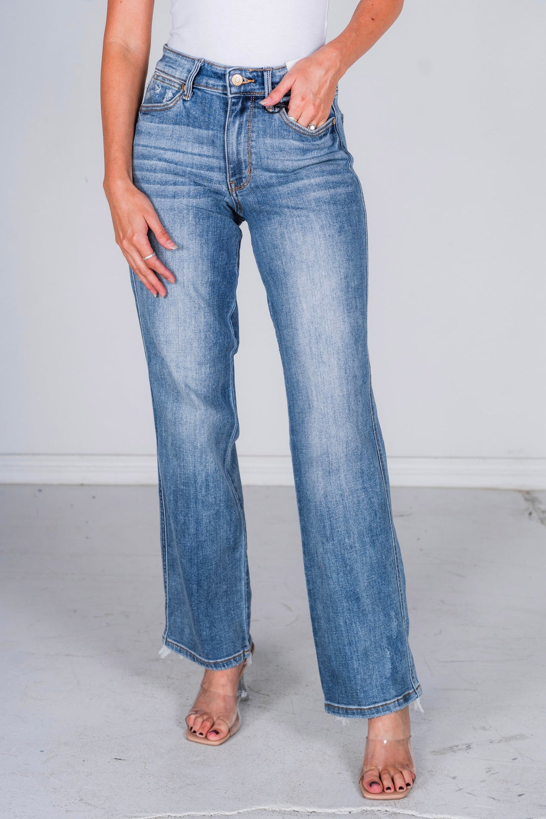 Judy Blue Cell Phone Pocket Dad Jeans - Whiskey Skies - JUDY BLUE