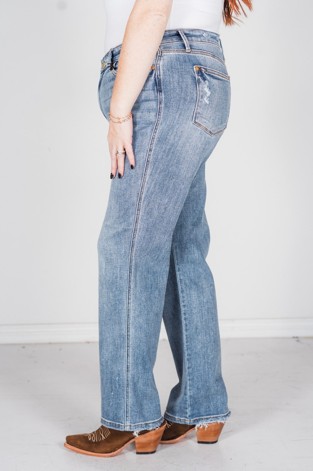 Judy Blue Cell Phone Pocket Dad Jeans - Whiskey Skies - JUDY BLUE