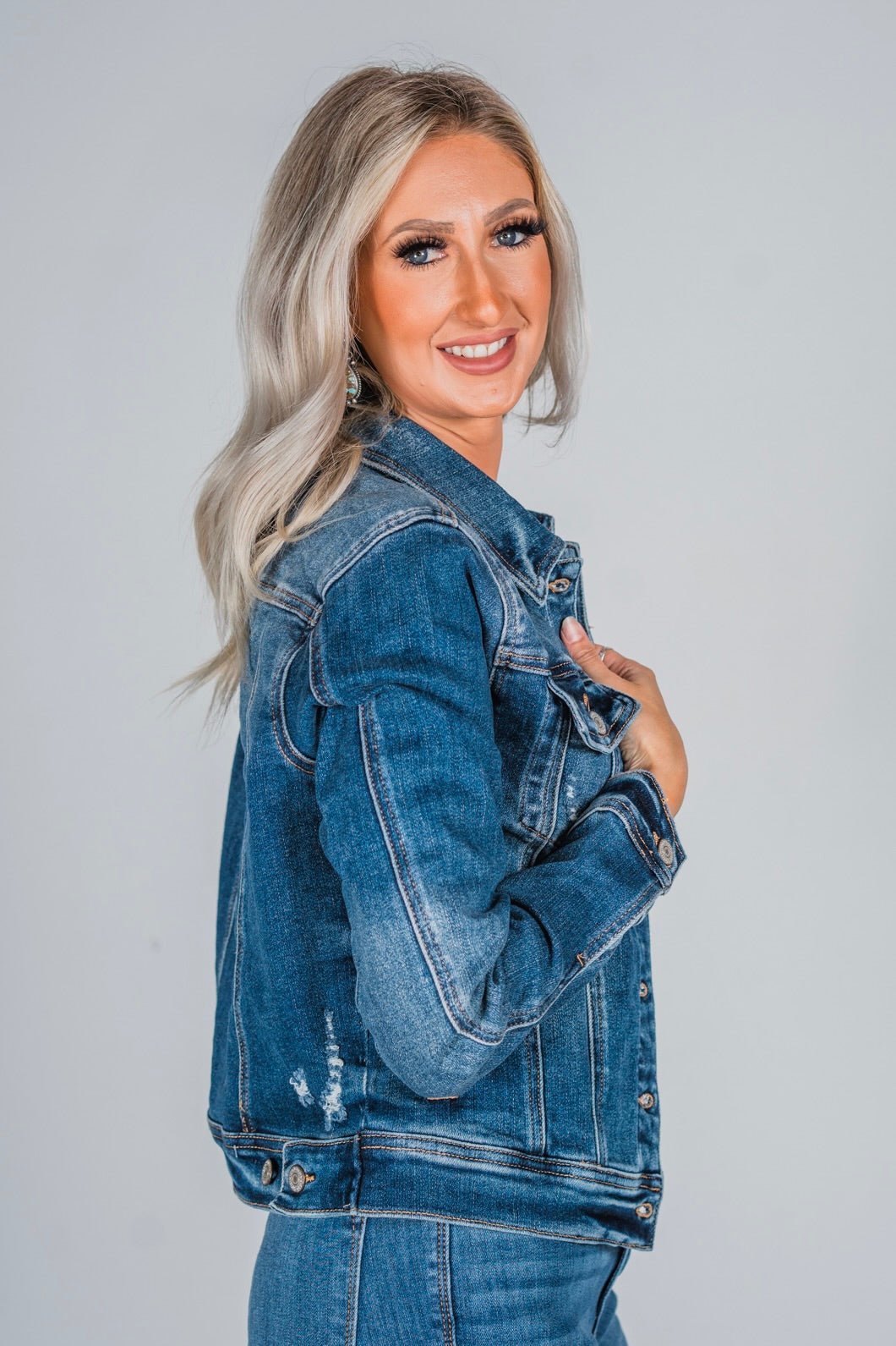 Judy Blue Classic Destroy Denim Jacket - Whiskey Skies - JUDY BLUE