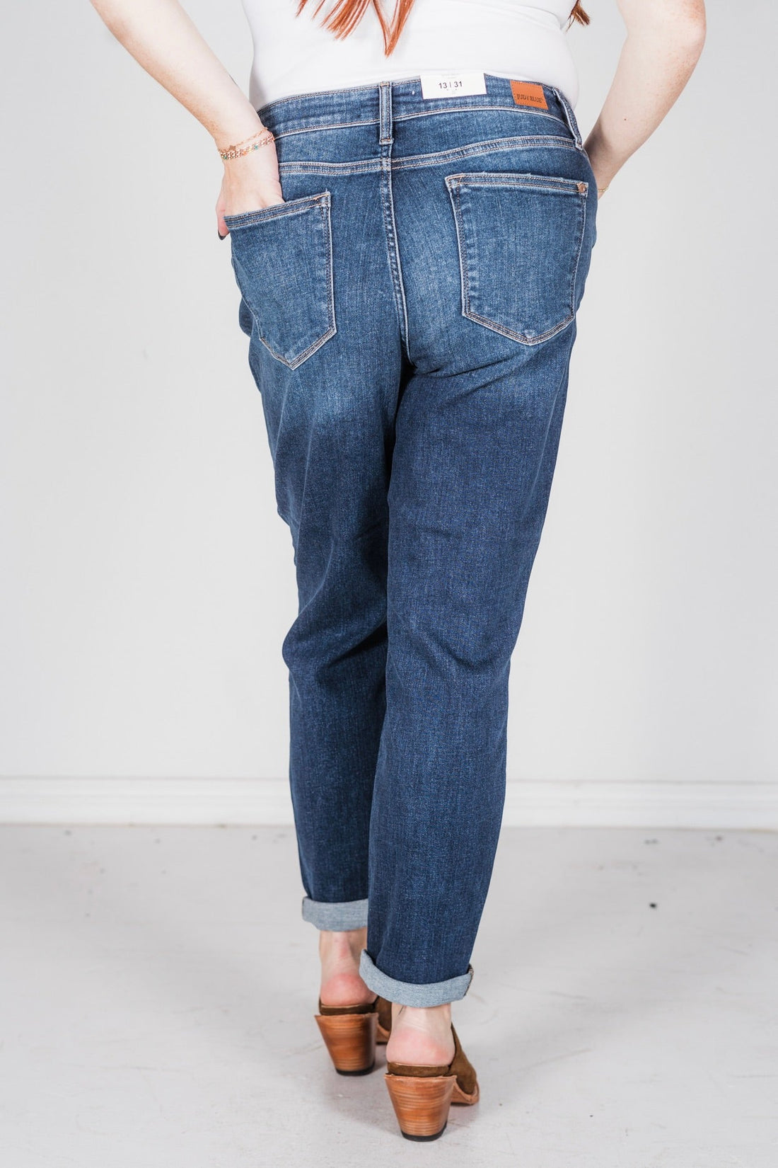 Judy Blue Core Mid - Rise Cuffed Boyfriend Jeans - Whiskey Skies - JUDY BLUE