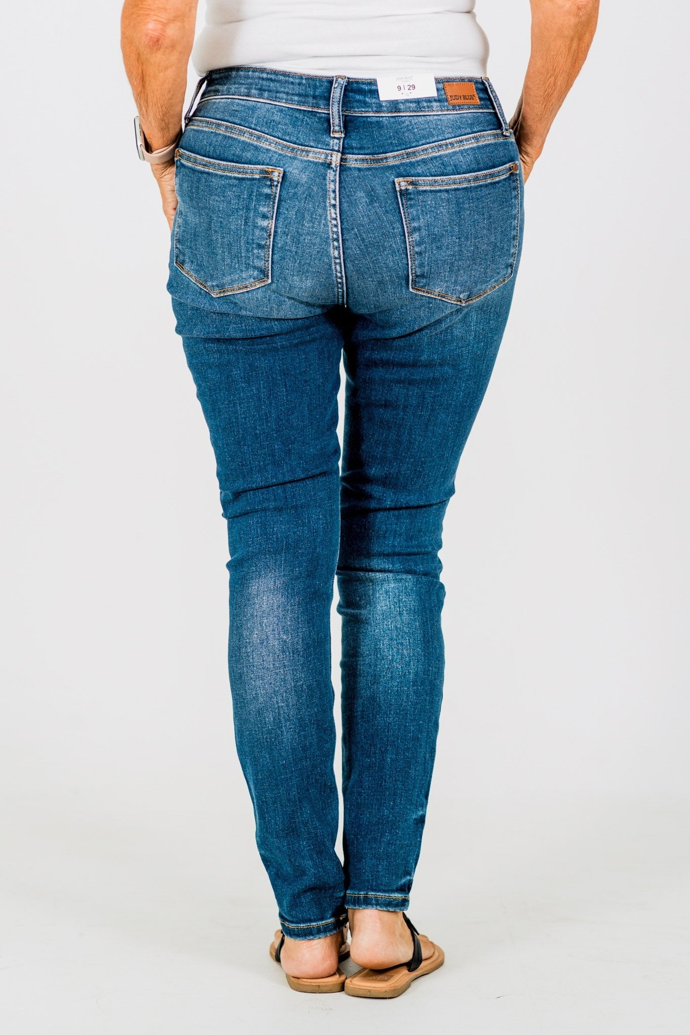 Judy Blue Core Mid - Rise Skinny Jeans With Hand - Sanding - Whiskey Skies - JUDY BLUE