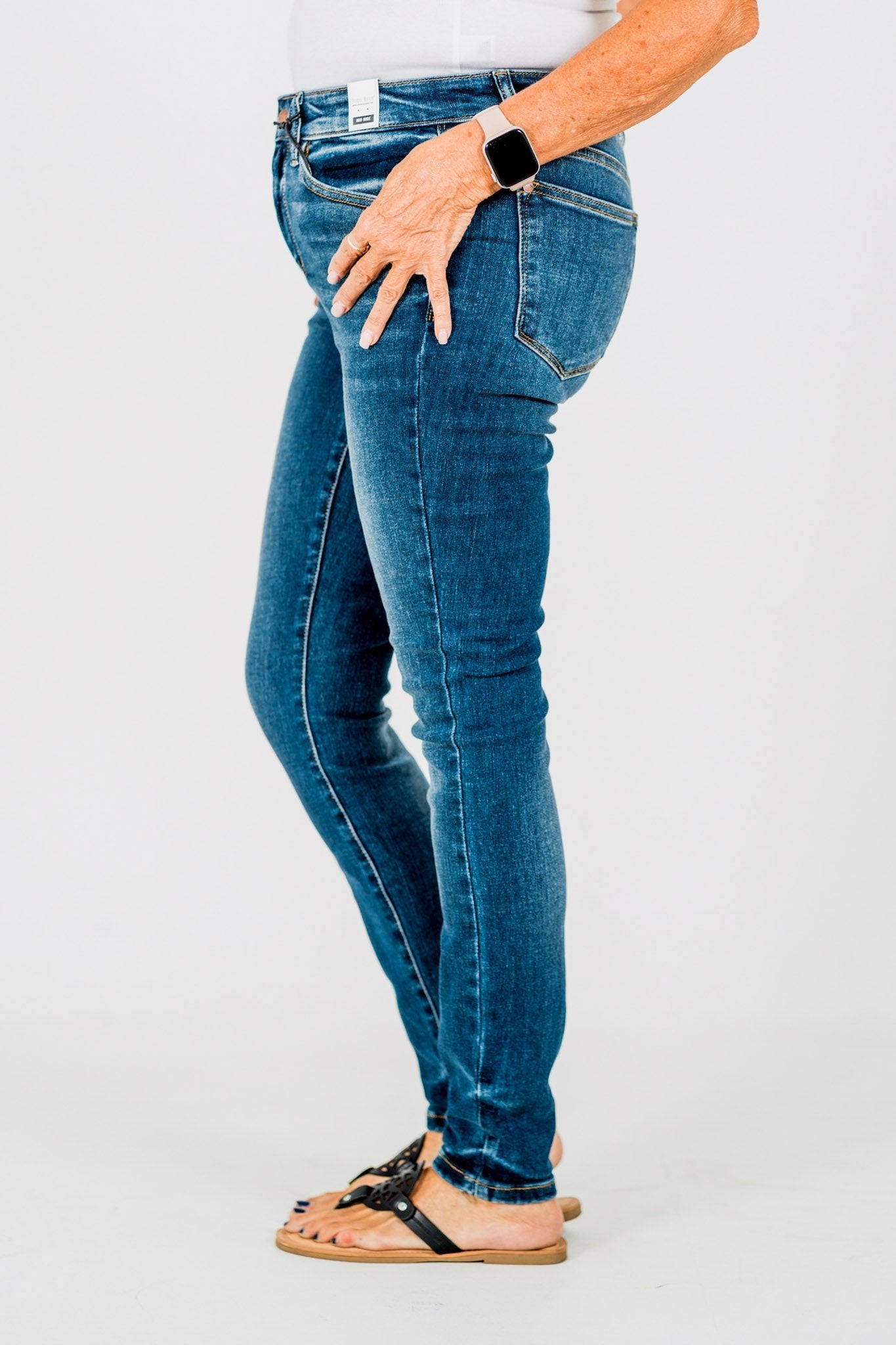 Judy Blue Core Mid - Rise Skinny Jeans With Hand - Sanding - Whiskey Skies - JUDY BLUE