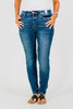 Judy Blue Core Mid - Rise Skinny Jeans With Hand - Sanding - Whiskey Skies - JUDY BLUE