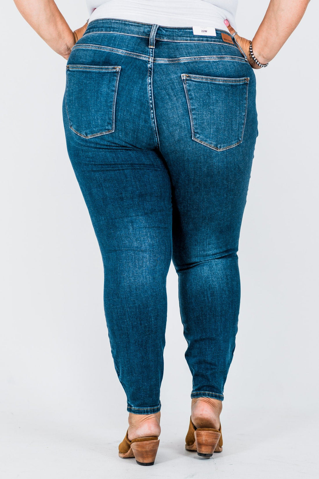 Judy Blue Core Mid - Rise Skinny Jeans With Hand - Sanding - Whiskey Skies - JUDY BLUE